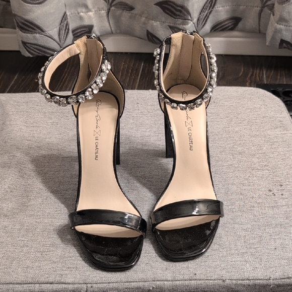 le chateau Shoes - Black Rhinestone Ankle Strap Heels